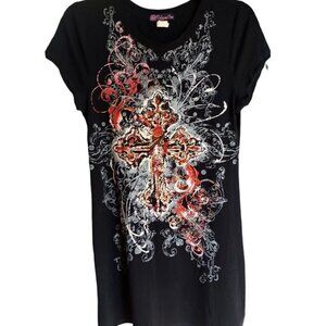 Vintage Gothic T-shirt Dress 90's Y2K Style Graphic PUNK Mall Goth CROSS Grunge